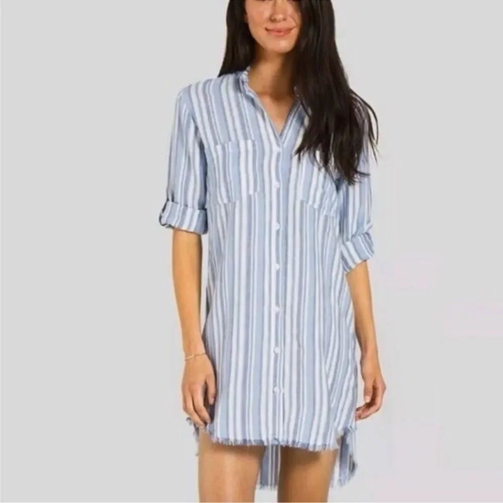Anthropologie Cloth & Stone Striped Shirt Dress Frayed Hem Women’s Medium